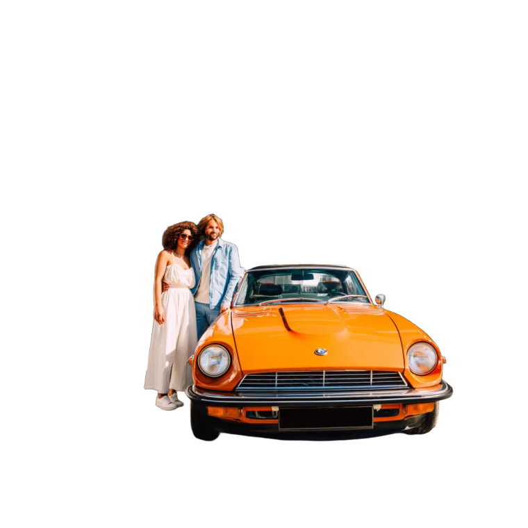 Happy Couple With Oldtimer Vinyl Car Decal Sticker – Waterproof & UV-Resistant 