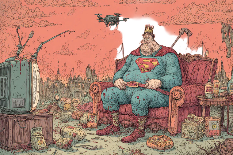 Satirical Superhero Scene Vinyl Car Decal Sticker – Waterproof & UV-Resistant 