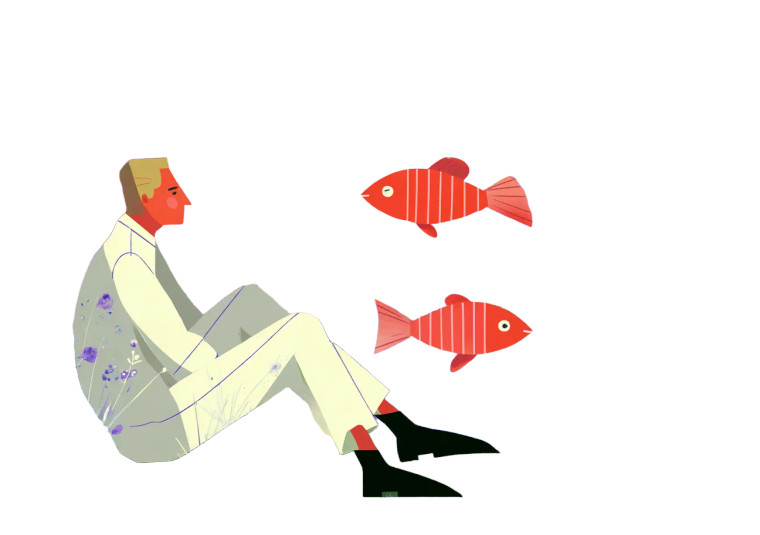 Man With Flying Fish Vinyl Car Decal Sticker – Waterproof & UV-Resistant 