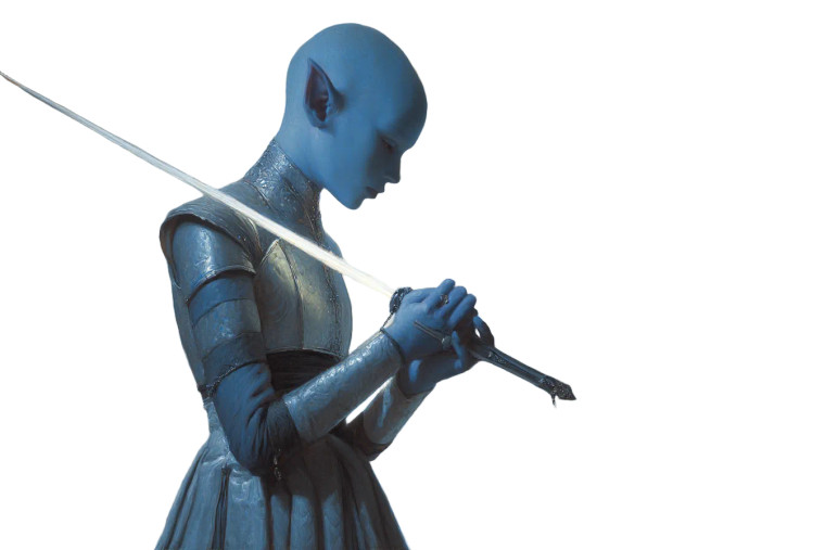 Blue Futuristic Warrior Vinyl Car Decal Sticker – Waterproof & UV-Resistant 
