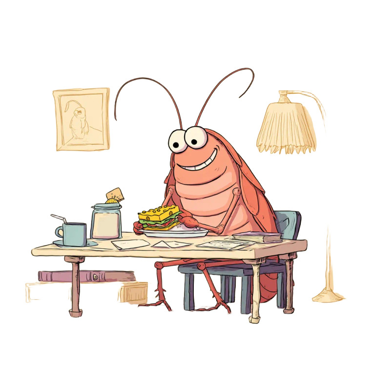 Cartoon Cockroach Lunch Vinyl Car Decal Sticker – Waterproof & UV-Resistant 