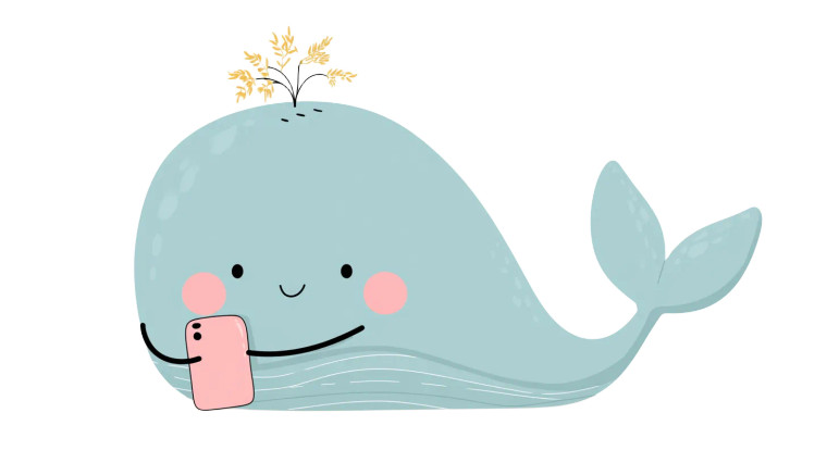 Cute Whale With Phone Vinyl Car Decal Sticker – Waterproof & UV-Resistant 