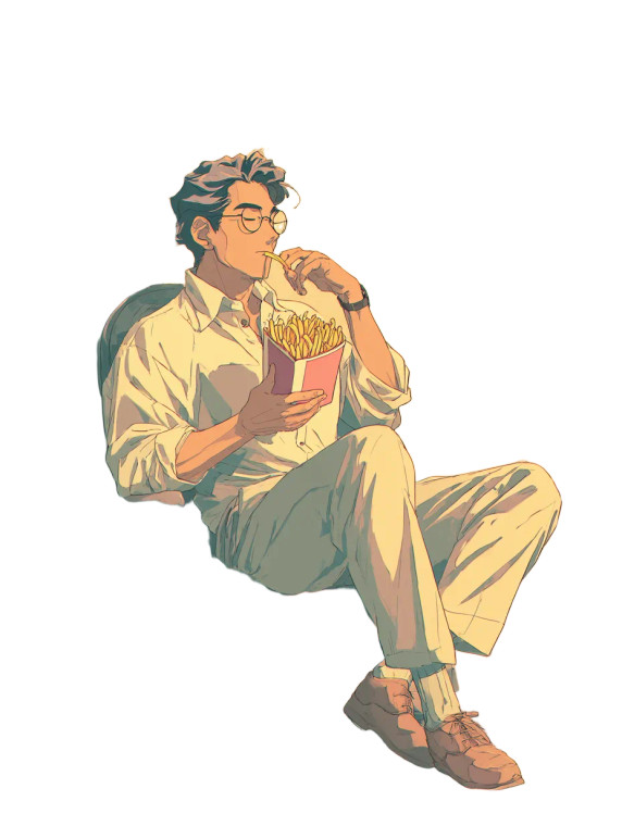 Man Eating Fries Vinyl Car Decal Sticker – Waterproof & UV-Resistant 