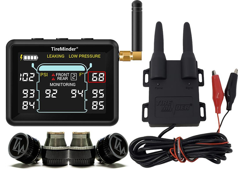 Ultimate Tire Safety! TireMinder i10 TPMS | 4 Standard Transmitters & 3.15in LCD Monitor, RHINO Booster, Waterproof Sensors