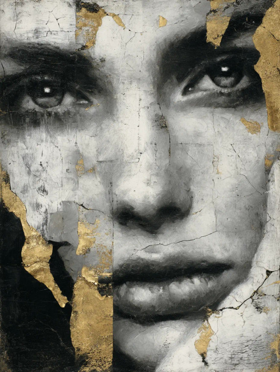 Golden Cracked Portrait Vinyl Car Decal Sticker – Waterproof & UV-Resistant 