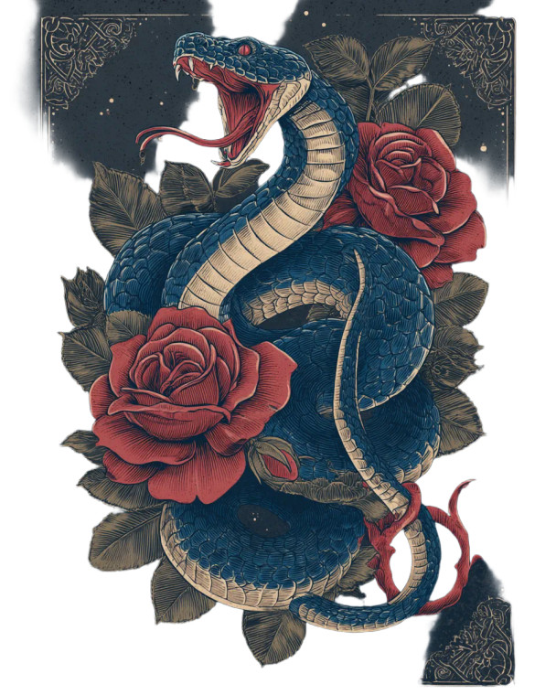 Cobra And Roses V2 Vinyl Car Decal Sticker – Waterproof & UV-Resistant 