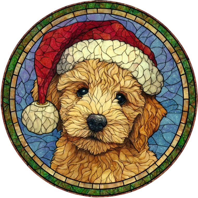 Poodle Puppy Stained Glass Vinyl Car Decal Sticker – Waterproof & UV-Resistant 
