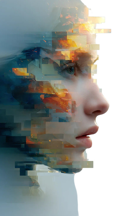 Digital Glitch Portrait Vinyl Car Decal Sticker – Waterproof & UV-Resistant 