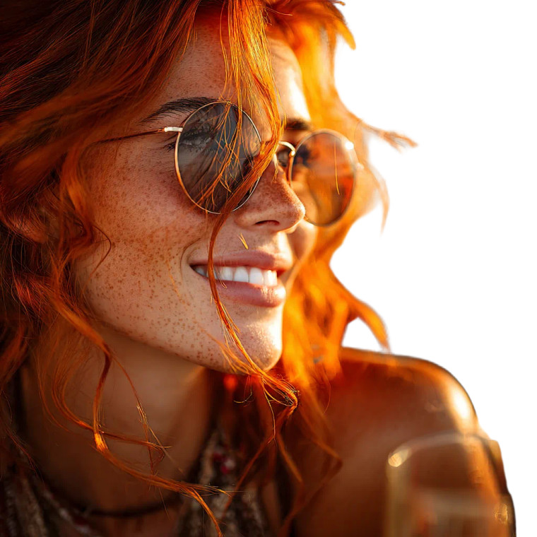 Smiling Redhead With Sunglasses Vinyl Car Decal Sticker – Waterproof & UV-Resistant 