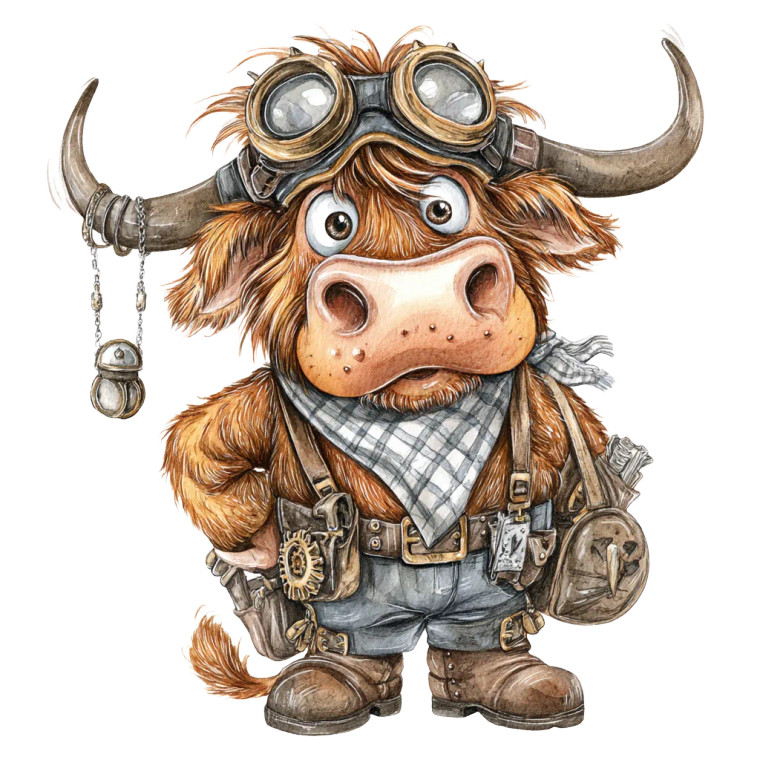 Steampunk Highland Cow Vinyl Car Decal Sticker – Waterproof & UV-Resistant 