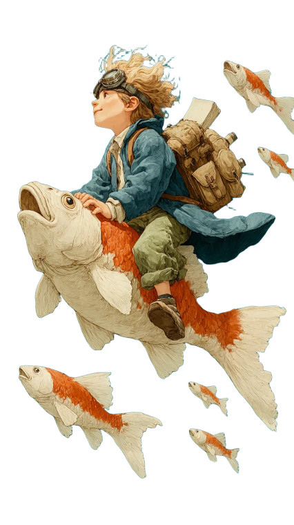 Boy On Flying Fish Vinyl Car Decal Sticker – Waterproof & UV-Resistant 