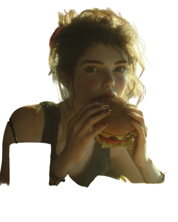 Woman Enjoying Hamburger Vinyl Car Decal Sticker – Waterproof & UV-Resistant 