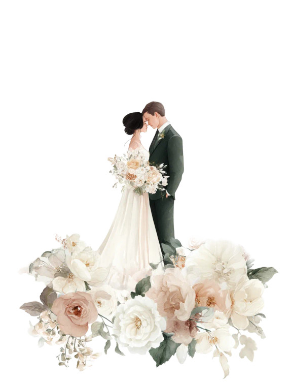 Romantic Wedding Illustration Vinyl Car Decal Sticker – Waterproof & UV-Resistant 