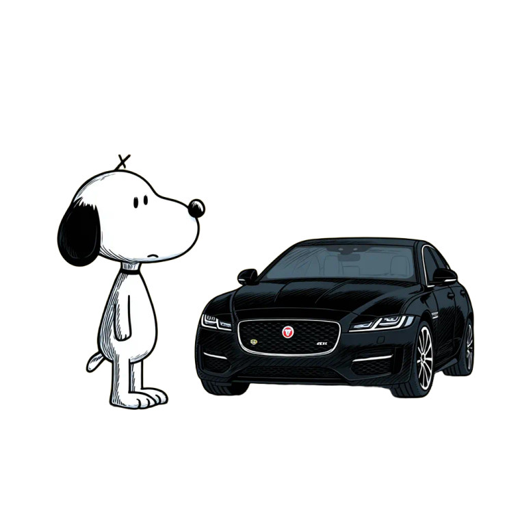 Snoopy And Jaguar Vinyl Car Decal Sticker – Waterproof & UV-Resistant 
