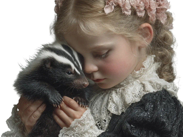 Child With Skunk Vinyl Car Decal Sticker – Waterproof & UV-Resistant 