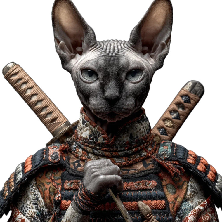 Samurai Sphinx Cat Vinyl Car Decal Sticker – Waterproof & UV-Resistant 