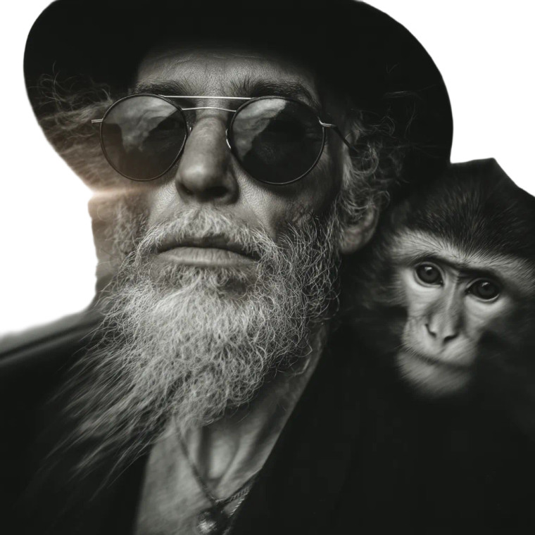 Wise Man With Monkey Vinyl Car Decal Sticker – Waterproof & UV-Resistant 