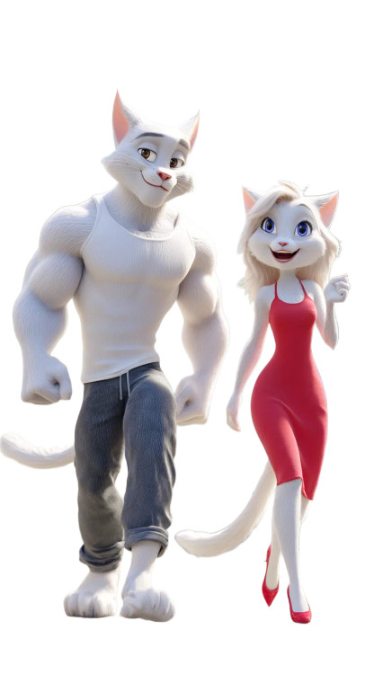 Anthropomorphic Cats Strolling Vinyl Car Decal Sticker – Waterproof & UV-Resistant 