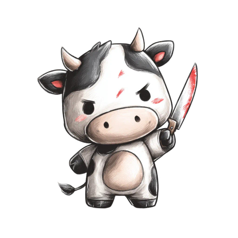 Chibi Horror Cow Vinyl Car Decal Sticker – Waterproof & UV-Resistant 