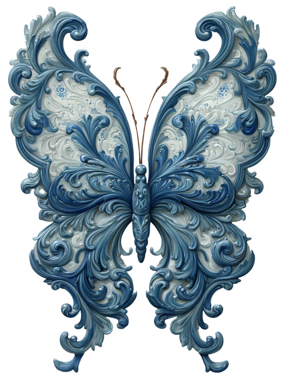 Blue Baroque Butterfly Vinyl Car Decal Sticker – Waterproof & UV-Resistant 