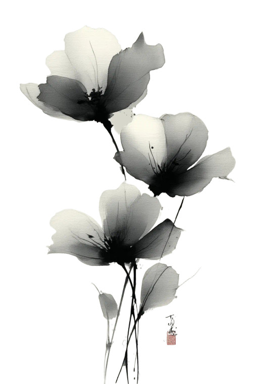 Elegant Sumi-E Flowers Vinyl Car Decal Sticker – Waterproof & UV-Resistant 