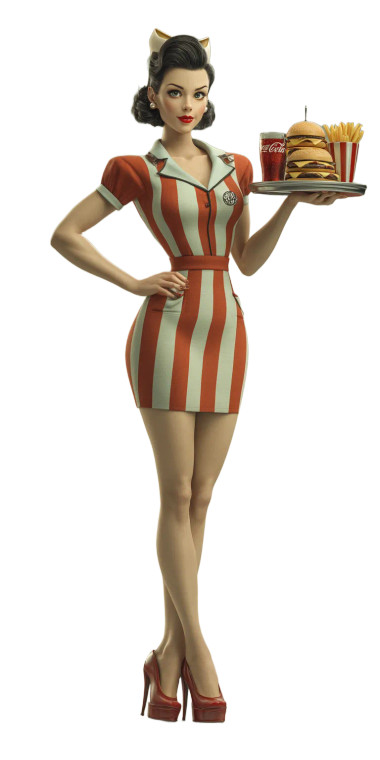 Retro Diner Waitress V3 Vinyl Car Decal Sticker – Waterproof & UV-Resistant 