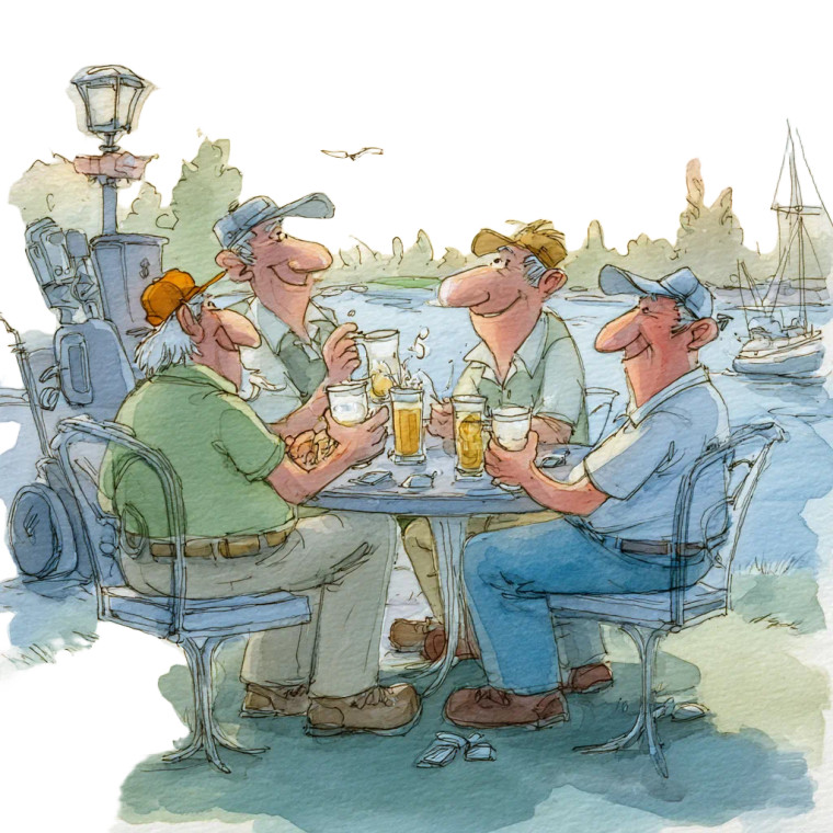 Cheerful Golfers Picnic Vinyl Car Decal Sticker – Waterproof & UV-Resistant 