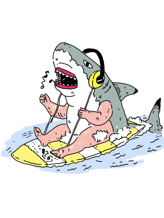 Shark With Headphones Vinyl Car Decal Sticker – Waterproof & UV-Resistant 