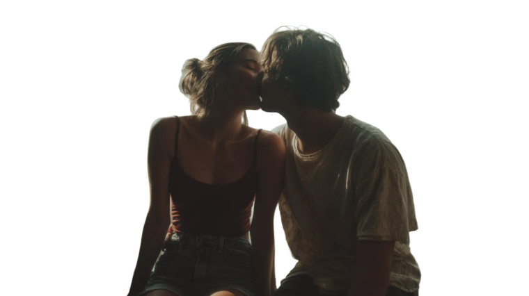 Young Couple Kissing V4 Vinyl Car Decal Sticker – Waterproof & UV-Resistant 