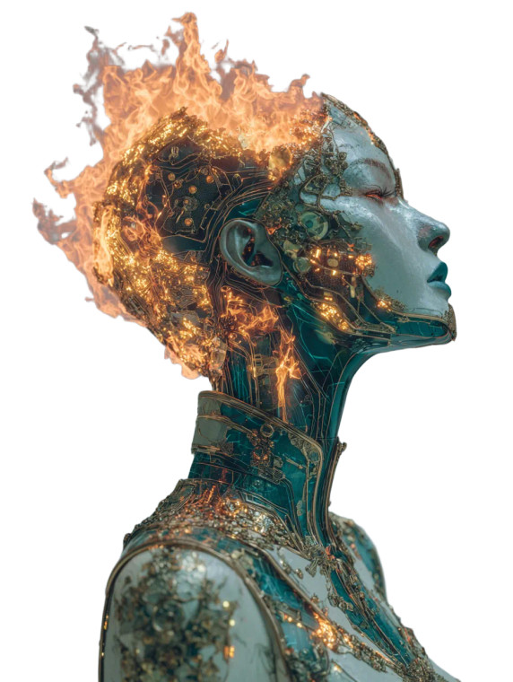 Flaming Cyborg Woman Vinyl Car Decal Sticker – Waterproof & UV-Resistant 