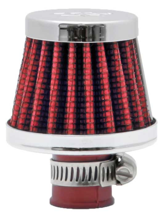 Upgrade Your Crankcase with K&N Clamp-On Filter | High Performance Red Cotton Gauze Filter, Chrome-Plated Steel Top, 3/8 Inch Attachment