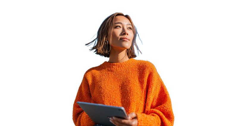 Young Woman Tablet Vinyl Car Decal Sticker – Waterproof & UV-Resistant 