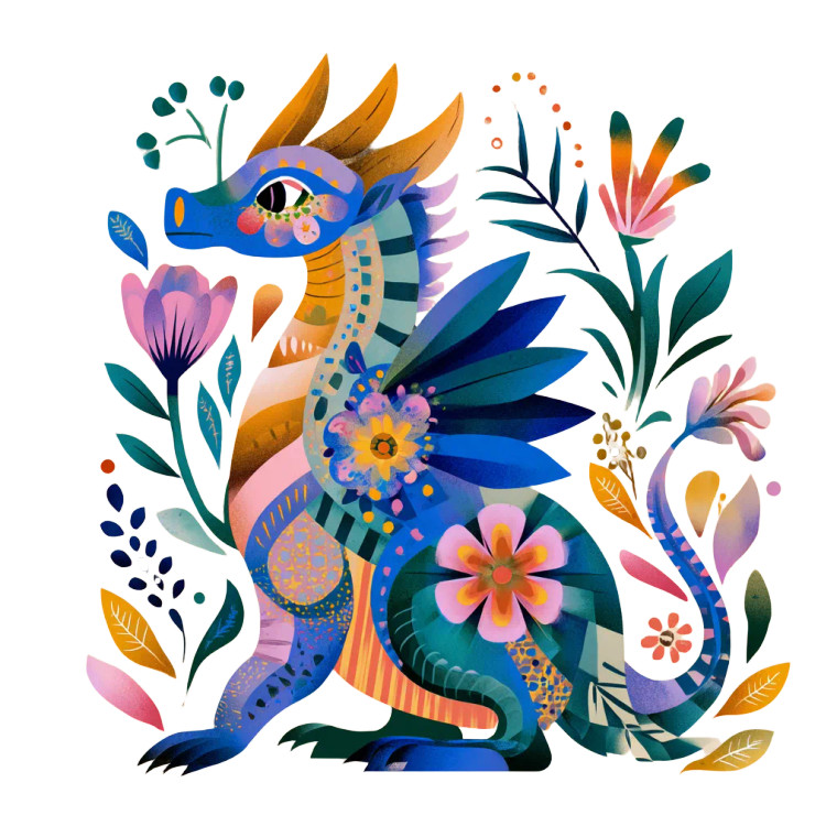 Floral Dragon Vector Vinyl Car Decal Sticker – Waterproof & UV-Resistant 