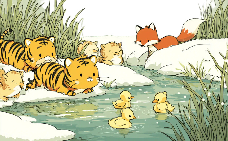 Cartoon Tiger Scene Vinyl Car Decal Sticker – Waterproof & UV-Resistant 