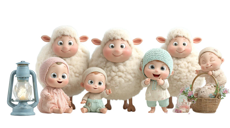 Fluffy Sheep & Babies Vinyl Car Decal Sticker – Waterproof & UV-Resistant 