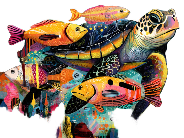 Abstract Marine Life Vinyl Car Decal Sticker – Waterproof & UV-Resistant 