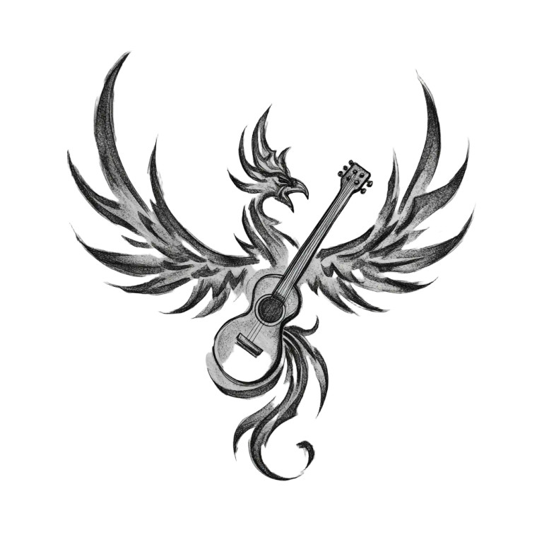 Phoenix Guitar Tattoo Vinyl Car Decal Sticker – Waterproof & UV-Resistant 
