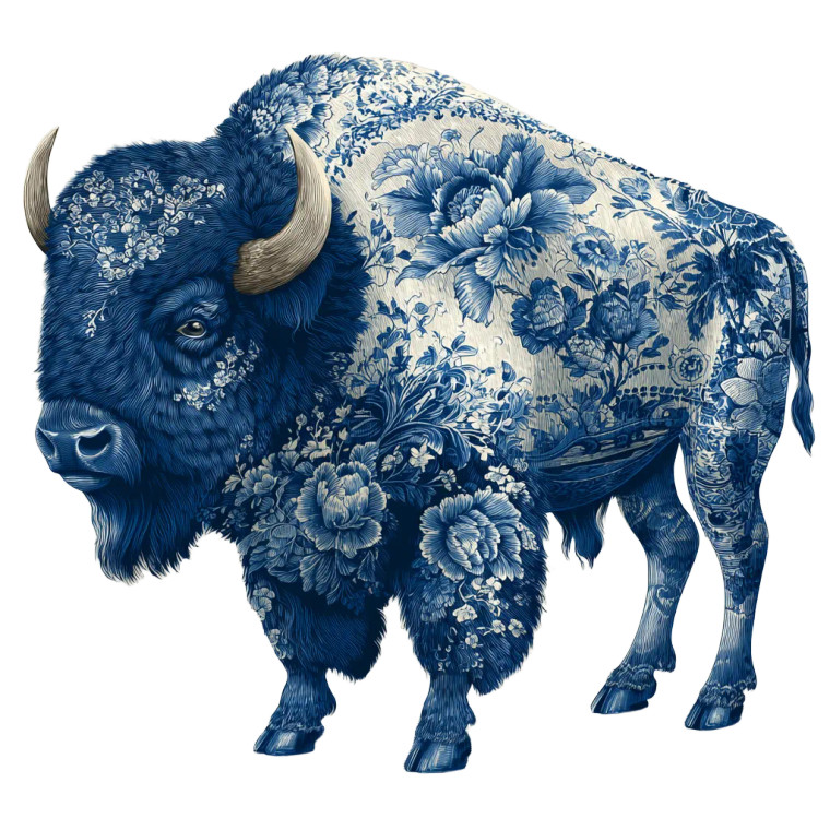 Tattooed Porcelain Bison Vinyl Car Decal Sticker – Waterproof & UV-Resistant 