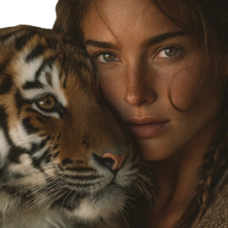 Woman Kissing Tiger Vinyl Car Decal Sticker – Waterproof & UV-Resistant 