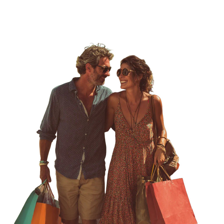 Smiling Shopping Couple Vinyl Car Decal Sticker – Waterproof & UV-Resistant 