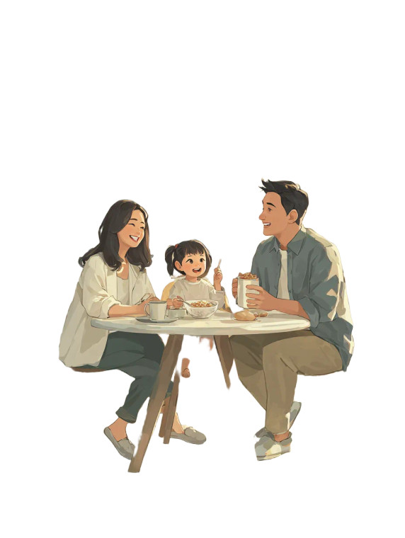 Singaporean Family Breakfast V2 Vinyl Car Decal Sticker – Waterproof & UV-Resistant 