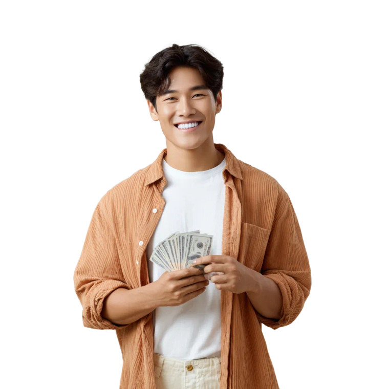 Smiling Man Holding Money Vinyl Car Decal Sticker – Waterproof & UV-Resistant 