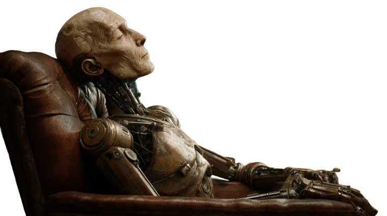 Elderly Robot Sleeping Vinyl Car Decal Sticker – Waterproof & UV-Resistant 