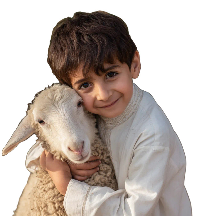 Boy Hugging Sheep Vinyl Car Decal Sticker – Waterproof & UV-Resistant 