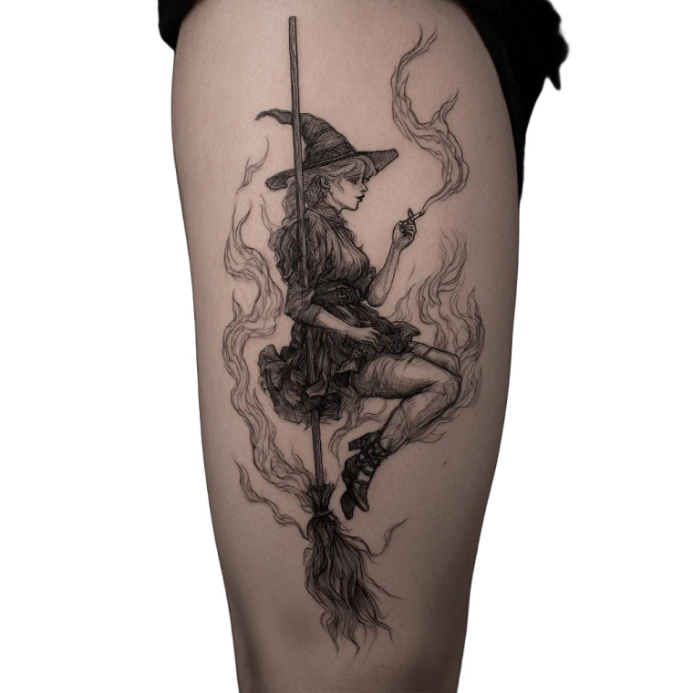 Witch Tattoo Sketch Vinyl Car Decal Sticker – Waterproof & UV-Resistant 