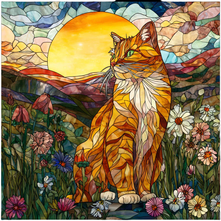 Stained Glass Cat V3 Vinyl Car Decal Sticker – Waterproof & UV-Resistant 