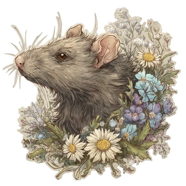Rat With Wildflowers Vinyl Car Decal Sticker – Waterproof & UV-Resistant 