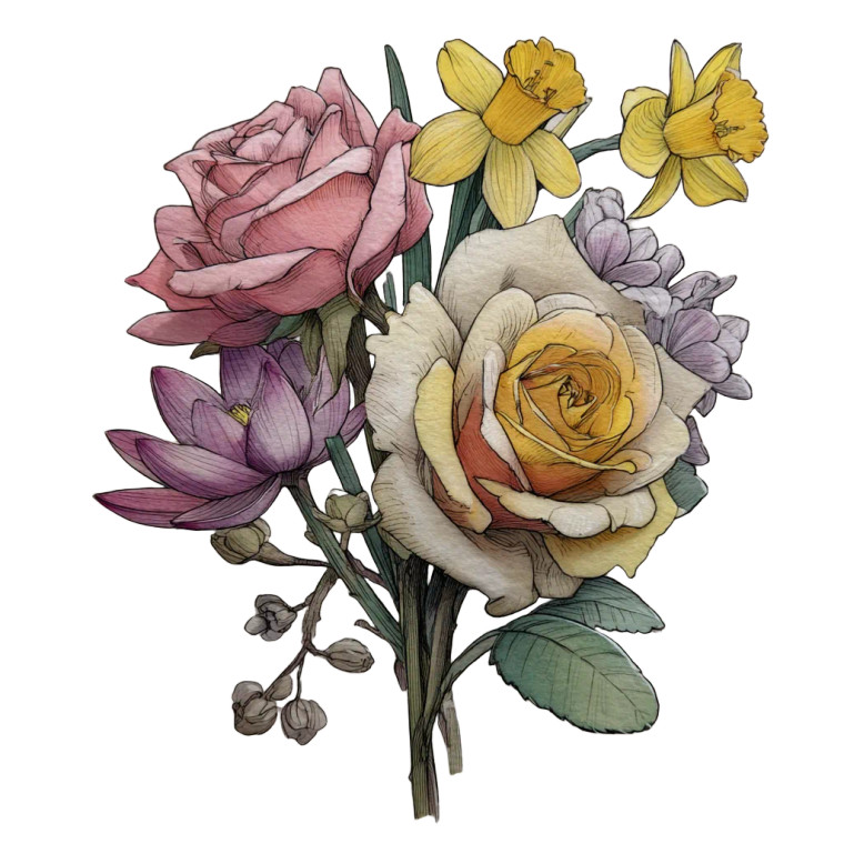 Floral Bouquet V4 Vinyl Car Decal Sticker – Waterproof & UV-Resistant 