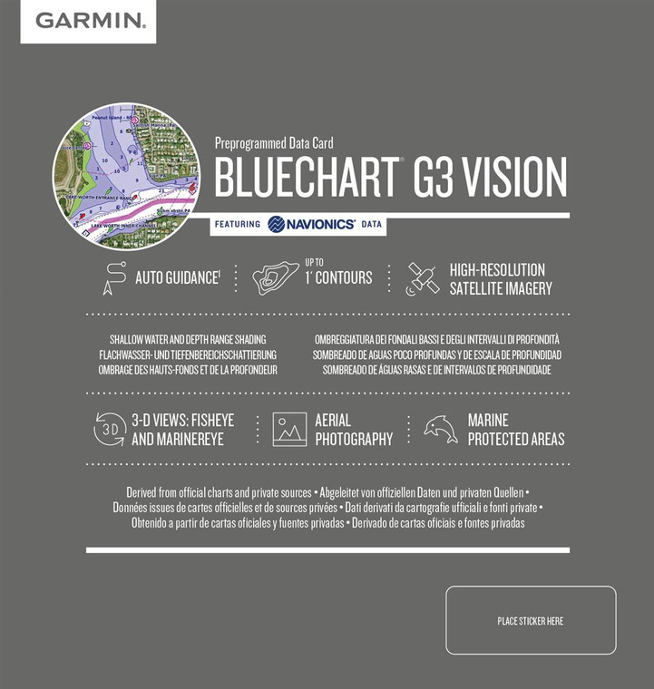 Garmin BlueChart G3 Vision VEU006R Marine Cartography | Integrated Auto-Guidance, High-Res Imagery, 3D Views
