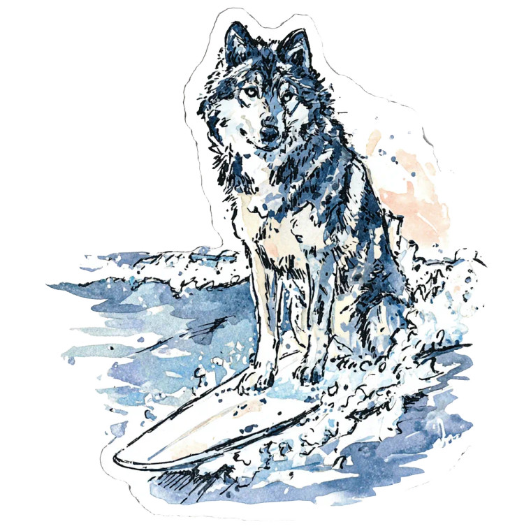 Wolf Surfing Sticker Vinyl Car Decal Sticker – Waterproof & UV-Resistant 3.4133333333333336"